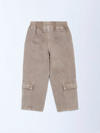 HOP Kids Brown Floral Embroidered High-Rise Jeans