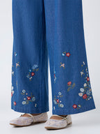 Bombay Paisley Blue Embroidered High-Rise Denim Pants