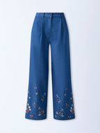 Bombay Paisley Blue Embroidered High-Rise Denim Pants