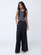 Bombay Paisley Black Embroidered Cotton Pants