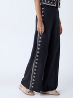 Bombay Paisley Black Embroidered Cotton Pants