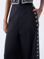 Bombay Paisley Black Embroidered Cotton Pants
