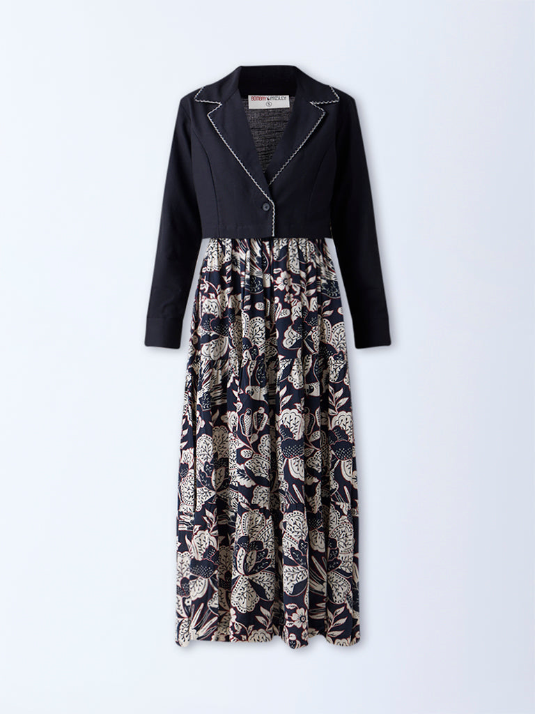 Bombay Paisley Black Floral A-Line Dress with Jacket