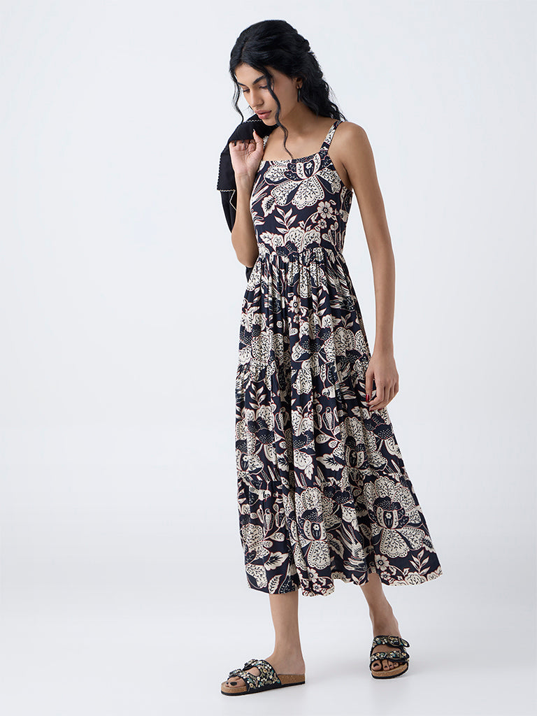 Bombay Paisley Black Floral A-Line Dress with Jacket