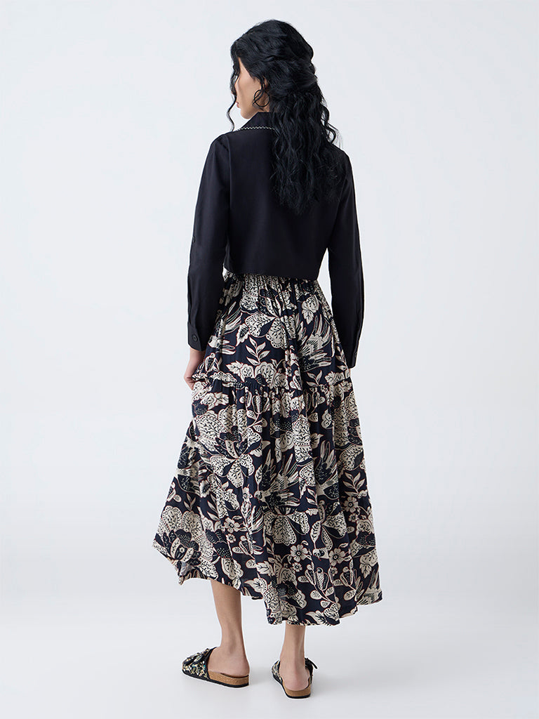 Bombay Paisley Black Floral A-Line Dress with Jacket