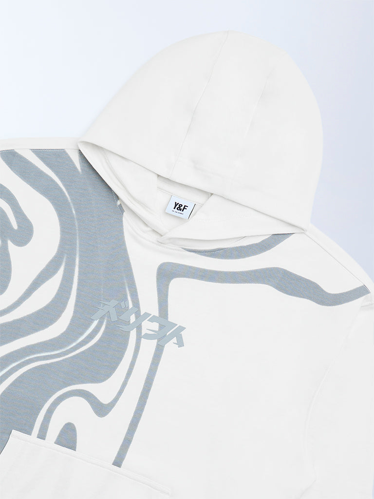 Y&F Kids Off-White Printed Cotton-Blend Hoodie