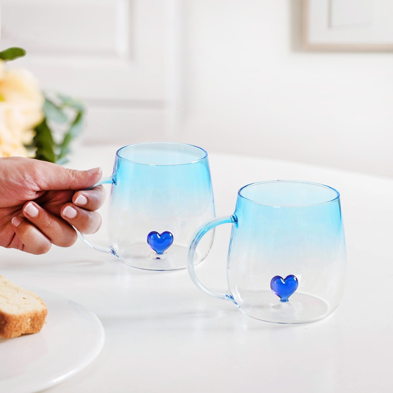 3D Blue Heart Ombre Mug Set Of 2 450ml