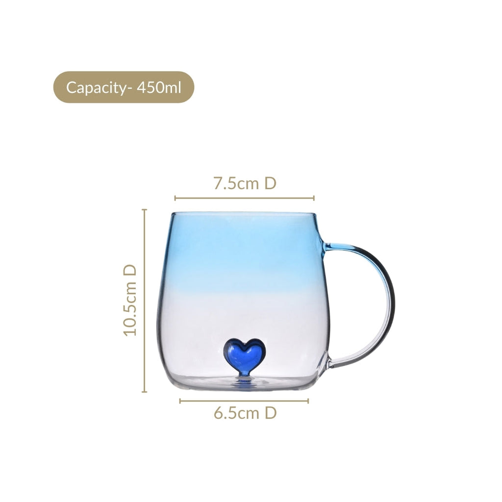 3D Blue Heart Ombre Mug Set Of 2 450ml