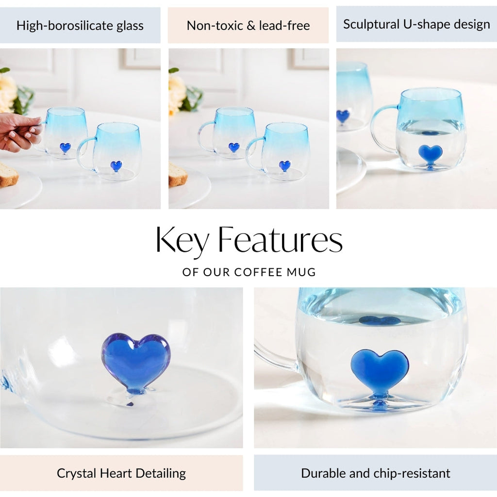 3D Blue Heart Ombre Mug Set Of 2 450ml