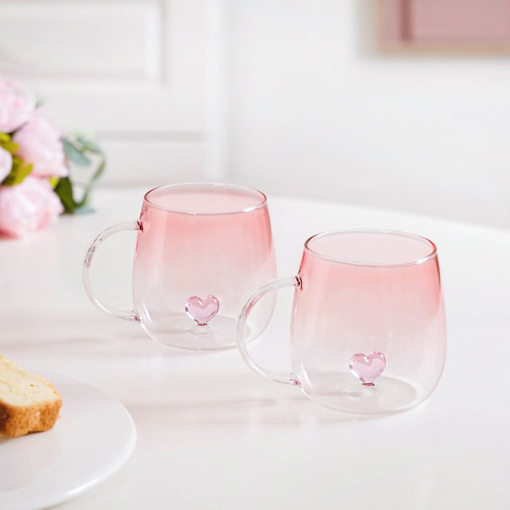 3D Pink Heart Ombre Mug Set Of 2 450ml