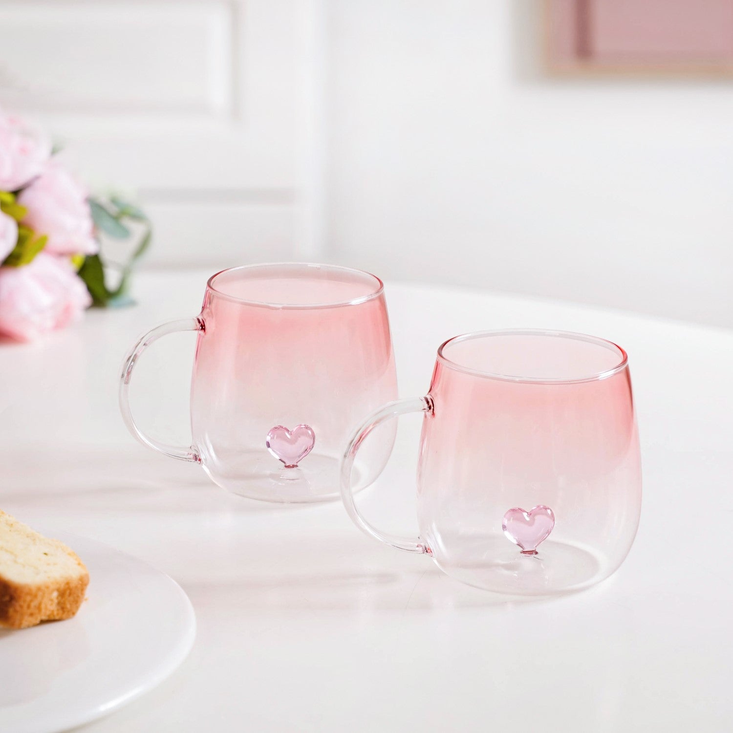 3D Pink Heart Ombre Mug Set Of 2 450ml