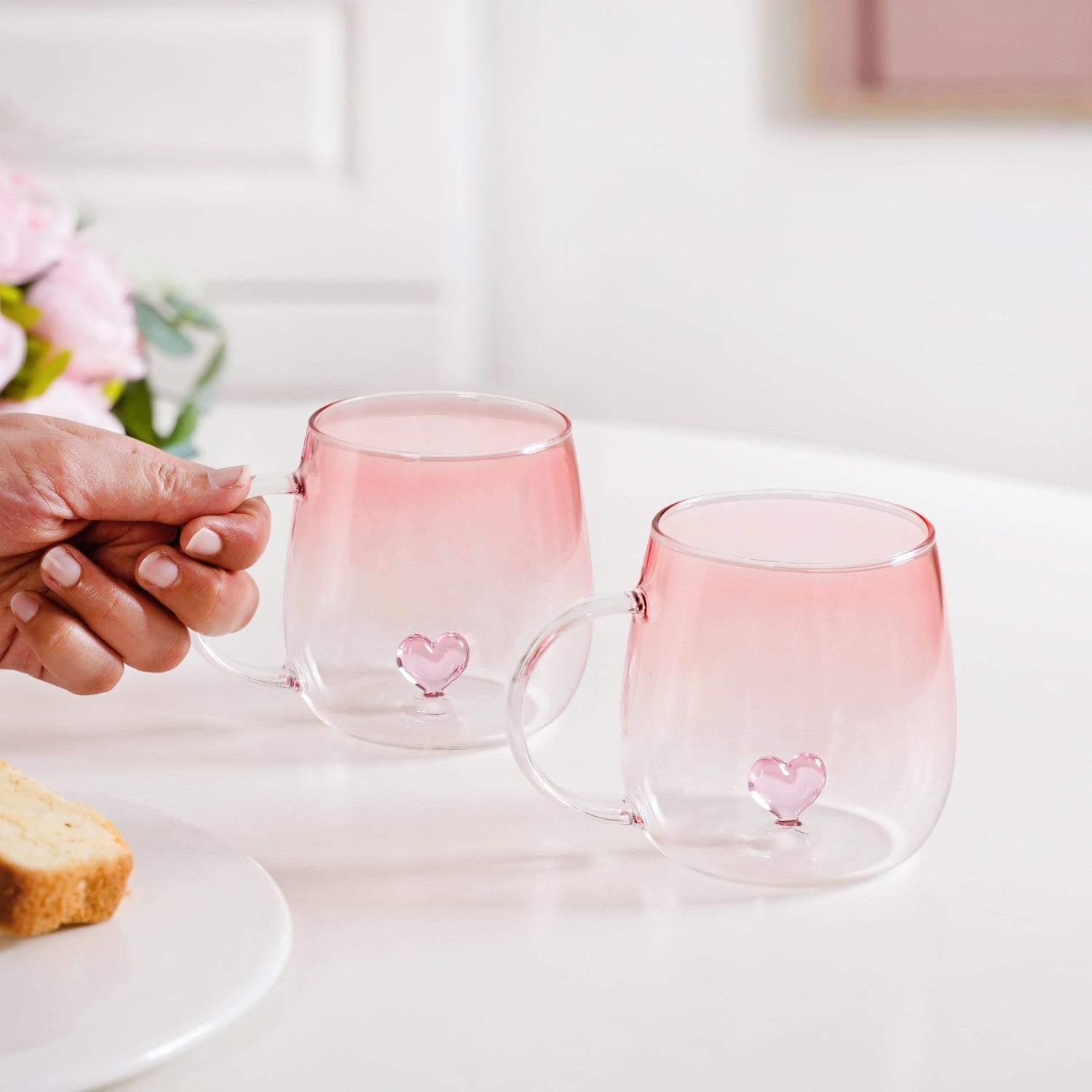 3D Pink Heart Ombre Mug Set Of 2 450ml