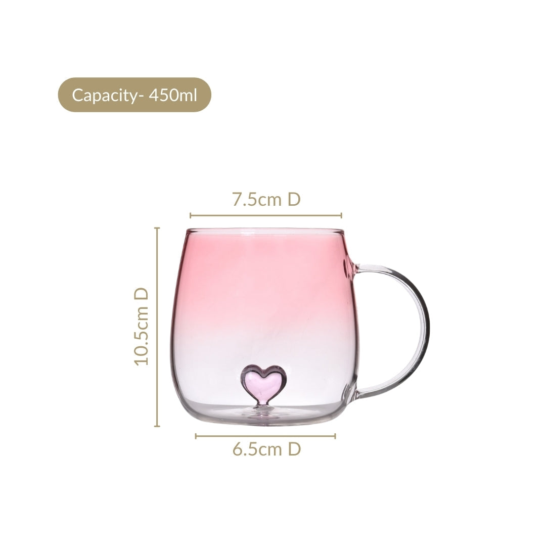 3D Pink Heart Ombre Mug Set Of 2 450ml