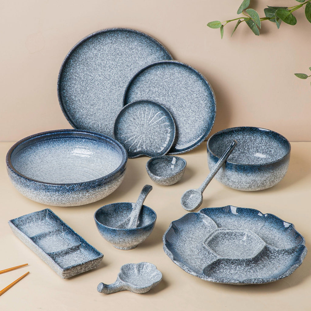 Pebble Glazed Leaf Dessert Plate Blue