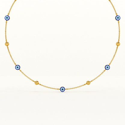 Evil Eye 925 Silver with Metal Balls Station Necklace