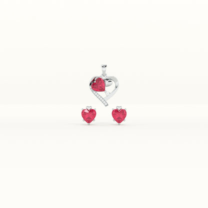 Red Heart 925 Sterling Silver Pendant Earrings Set