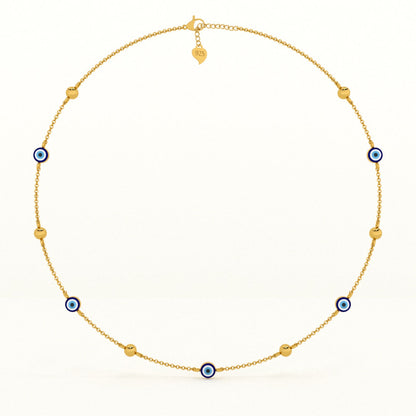 Evil Eye 925 Silver with Metal Balls Station Necklace