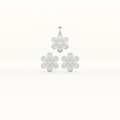 Floral CZ 925 Sterling Silver Pendant and Earring Set
