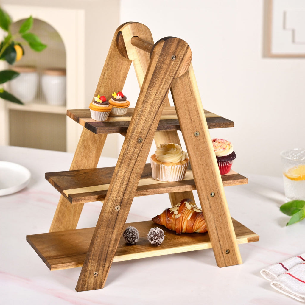 3 Tier Acacia Wood Serving Platter Stand