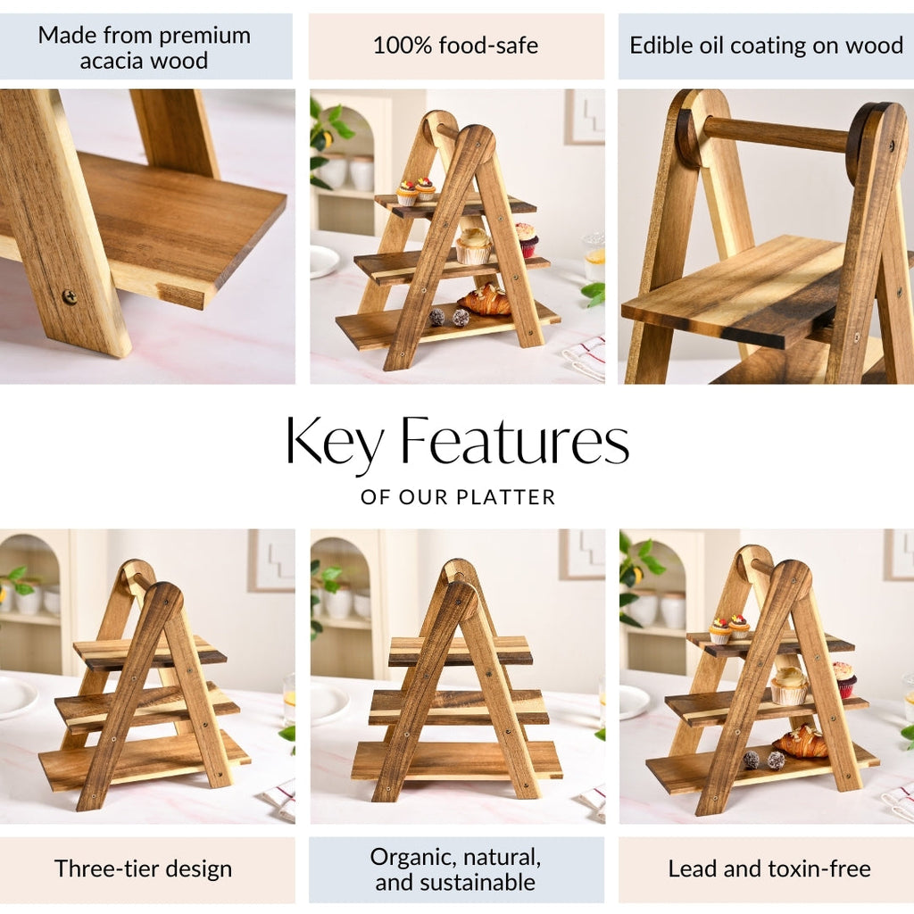 3 Tier Acacia Wood Serving Platter Stand