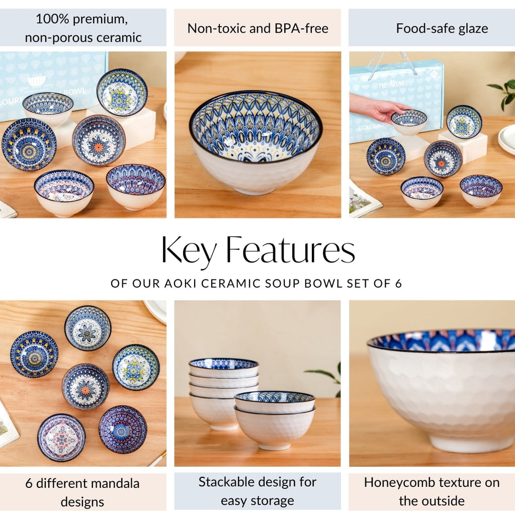 Aoki Ceramic Soup Bowl Set Of 6 300ml