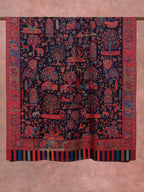 Classic Black Women's Woollen Shawl with Floral Pattern