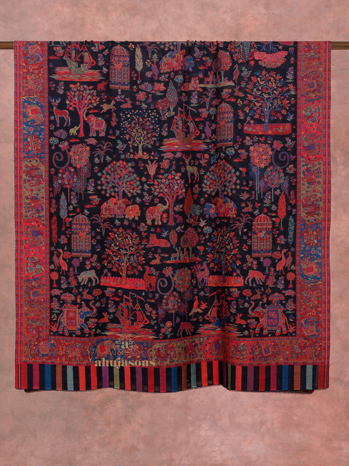 Classic Black Women's Woollen Shawl with Floral Pattern