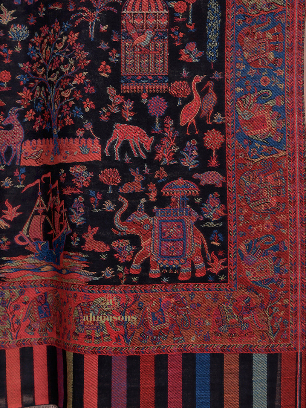 Classic Black Women's Woollen Shawl with Floral Pattern