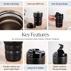 Brewster Stainless Steel Spill Proof Coffee Tumbler Black Noir 350ml