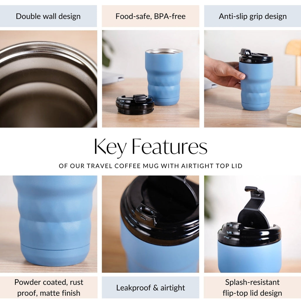 Brewster Easy Sip Copper Insulated Travel Mug Azure Blue 350ml