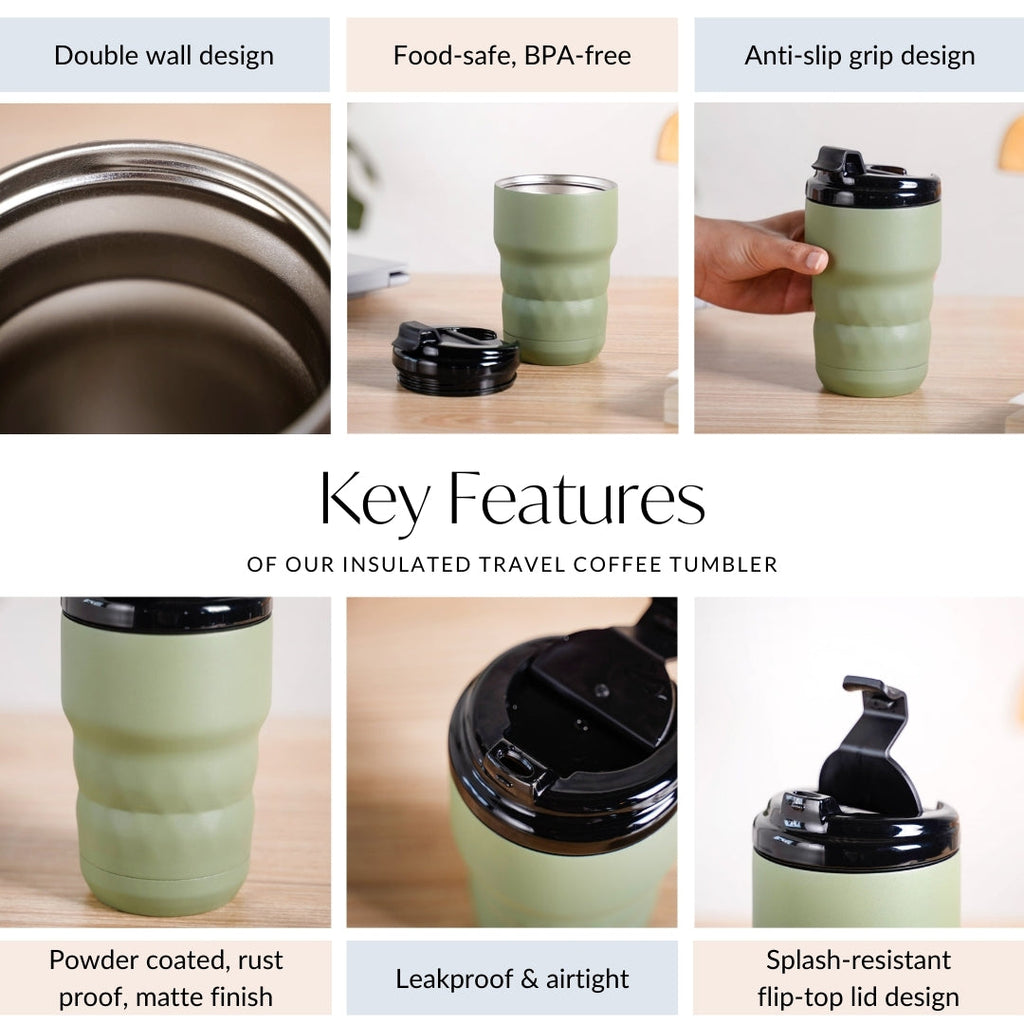 Brewster Insulated Travel Coffee Tumbler Seaweed Green 350ml