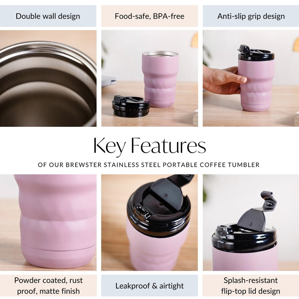Brewster Stainless Steel Portable Coffee Mug Wistful Mauve 350ml