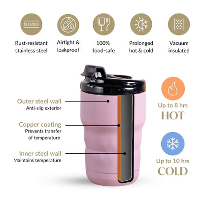 Brewster Stainless Steel Portable Coffee Mug Wistful Mauve 350ml