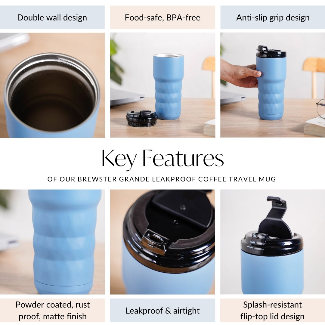 Brewster Grande Leakproof Copper Insulated Travel Bottle Azure Blue 590ml