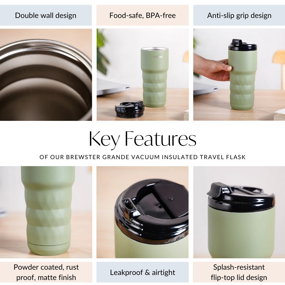 Brewster Grande Vacuum Copper Insulated Travel Flask Seaweed Green 590ml