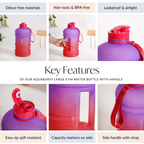 AquaBurst Large Gym Water Bottle With Handle Ombre Purple Red 2200ml