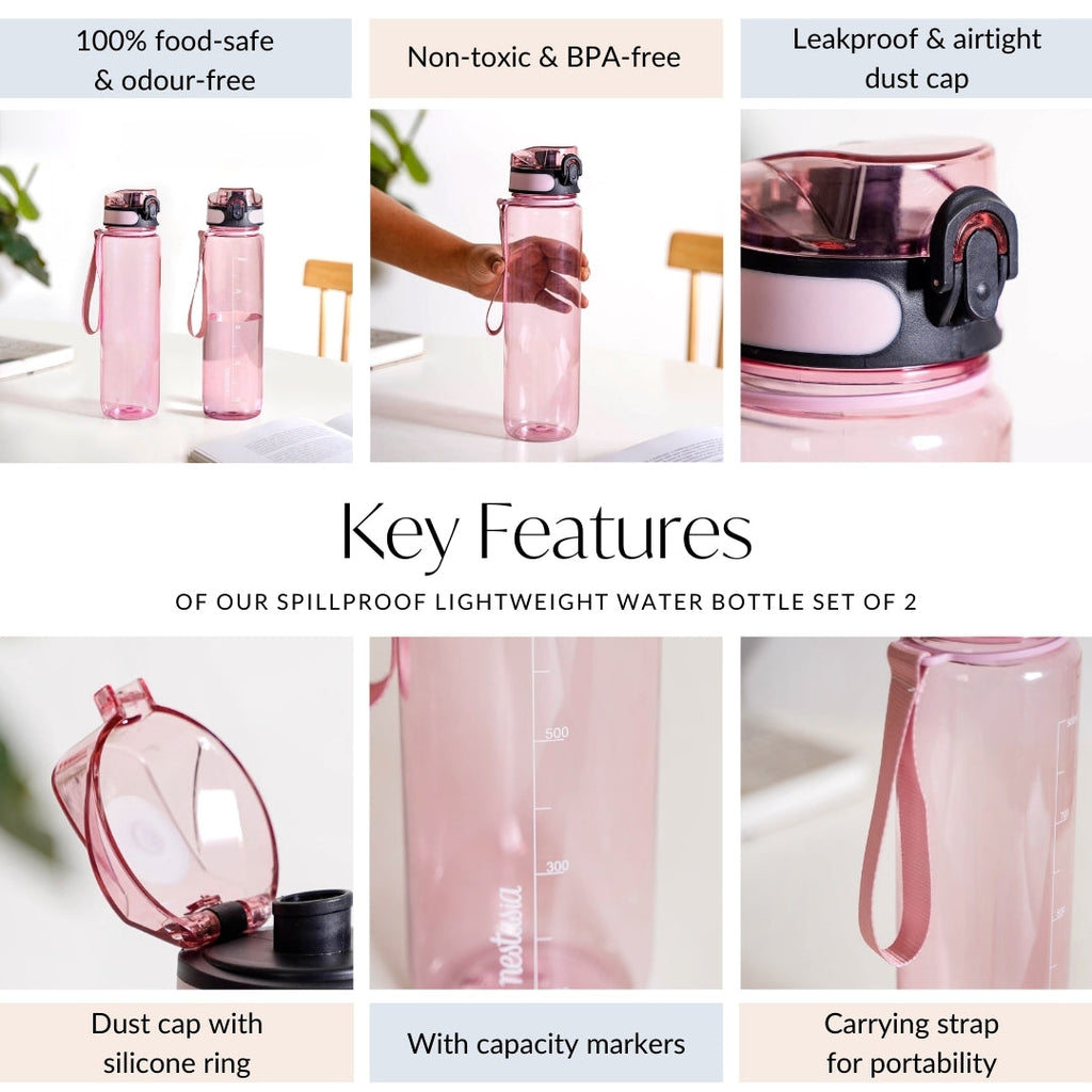 Aqualite Spillproof Water Bottle Set Of 2 Coral Sunset 1000ml