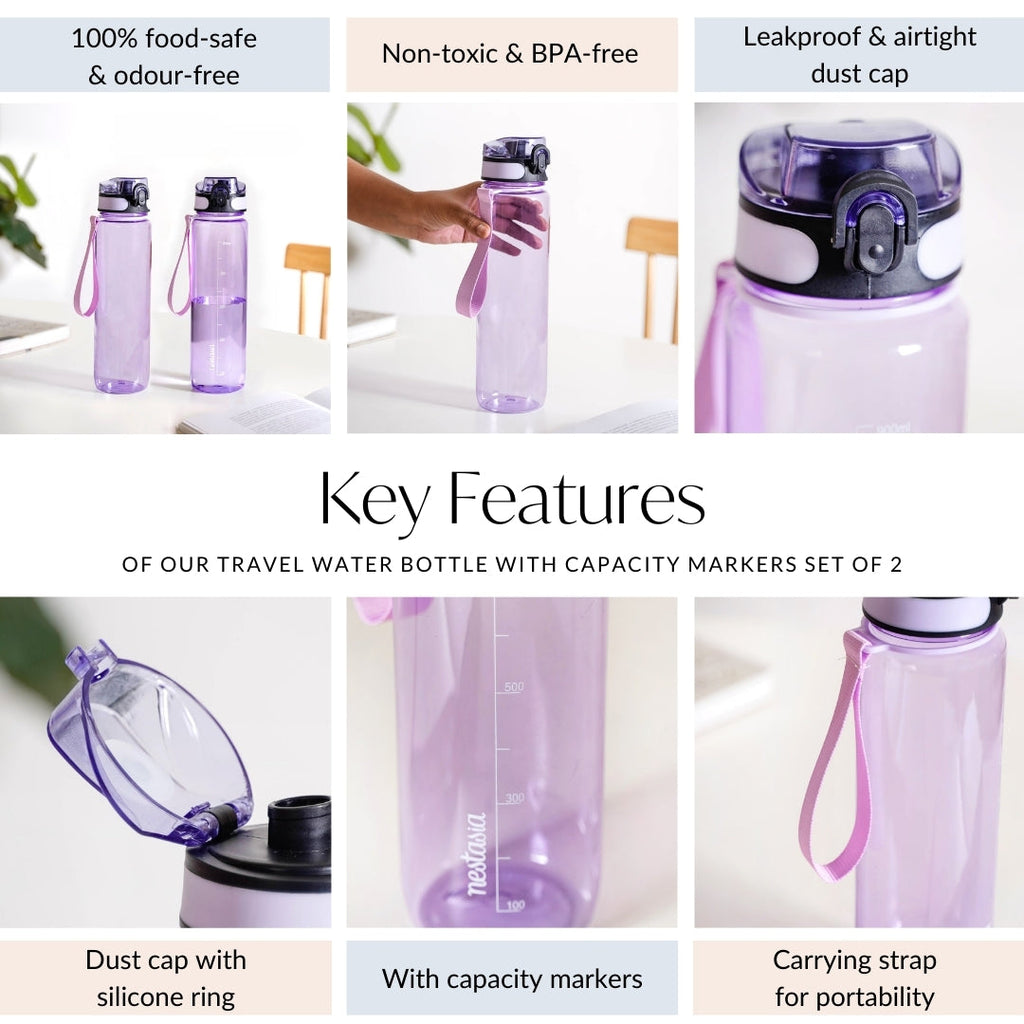 Aqualite Travel Water Bottles Set Of 2 Lavender Blush 1000ml