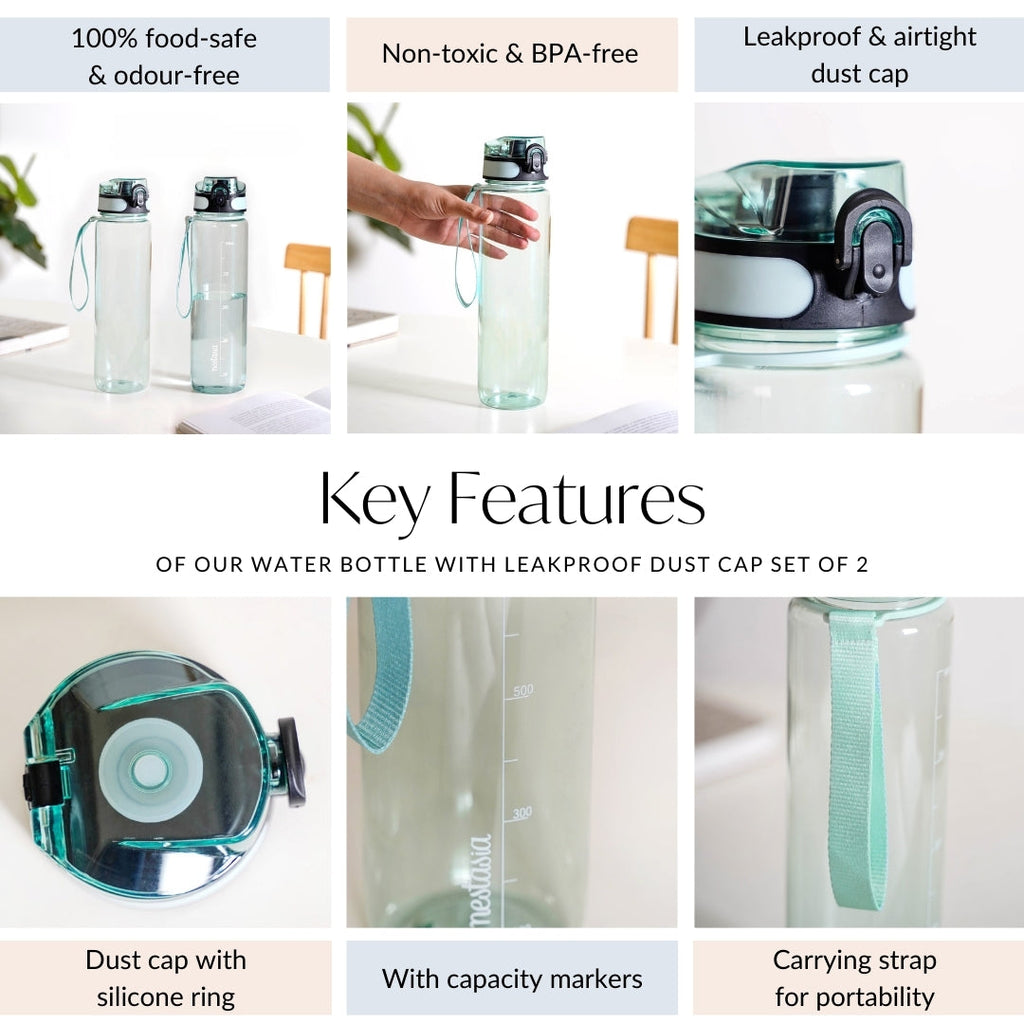 Aqualite Leakproof Sipper Bottle For Office Gym Set Of 2 Mint Frost 1000ml