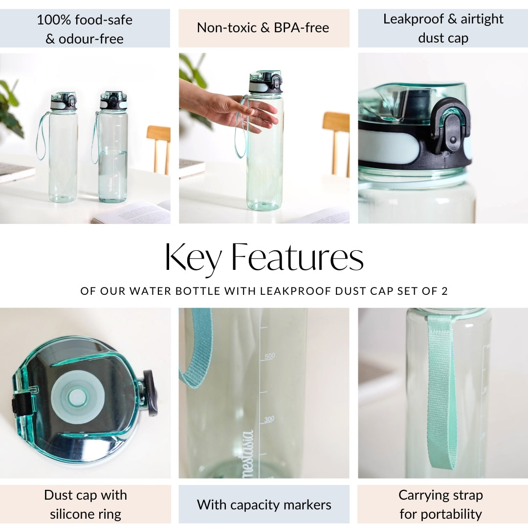 Aqualite Leakproof Sipper Bottle For Office Gym Set Of 2 Mint Frost 1000ml