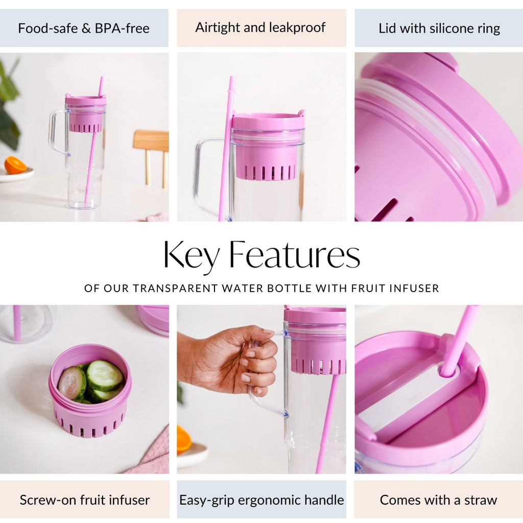 Citrify Large Spillproof Water Bottle With Fruit Infuser Pink Flamingo 1210ml