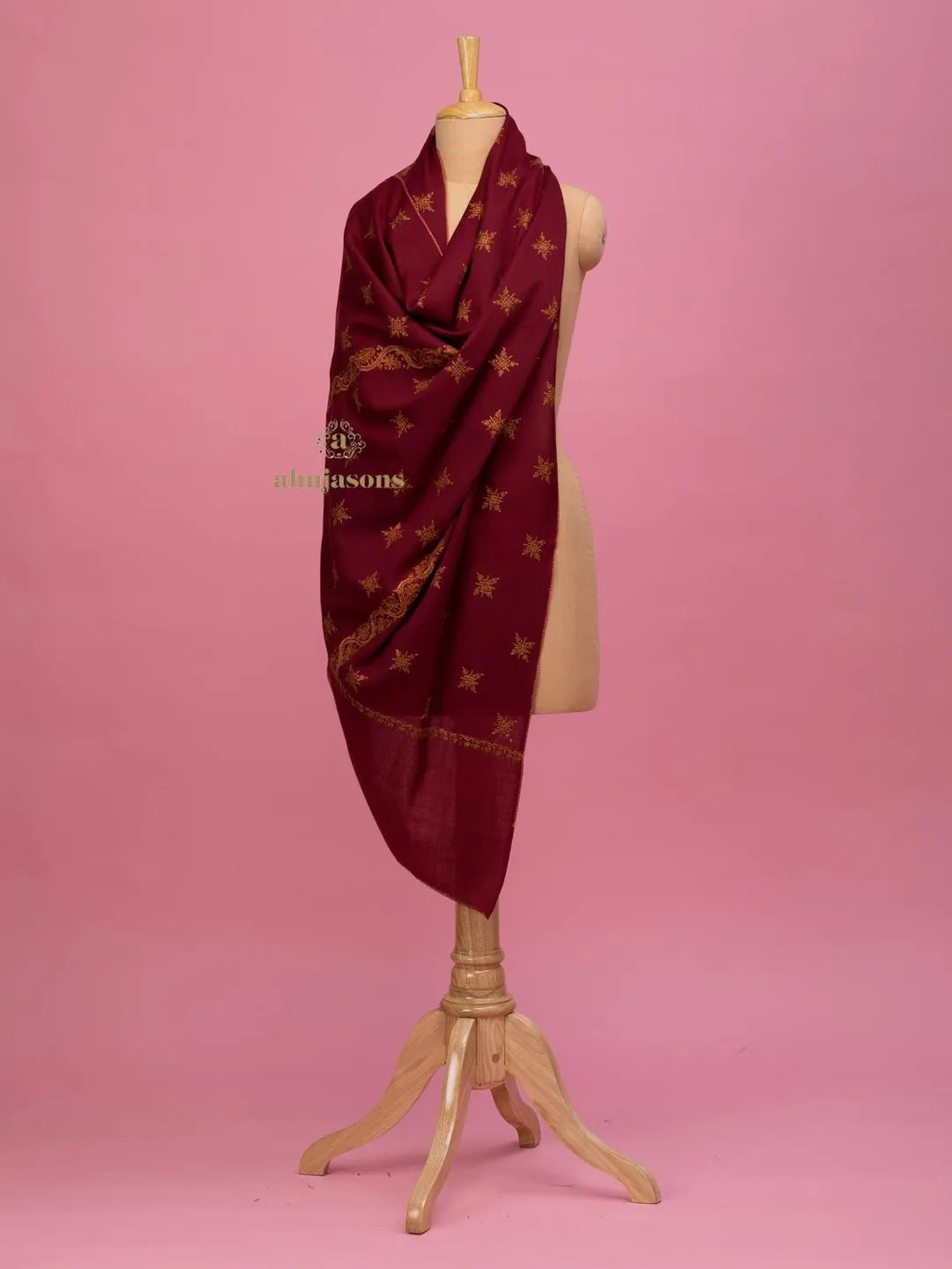 Classic Cashmina Shawl with Jaal Pattern in Maroon
