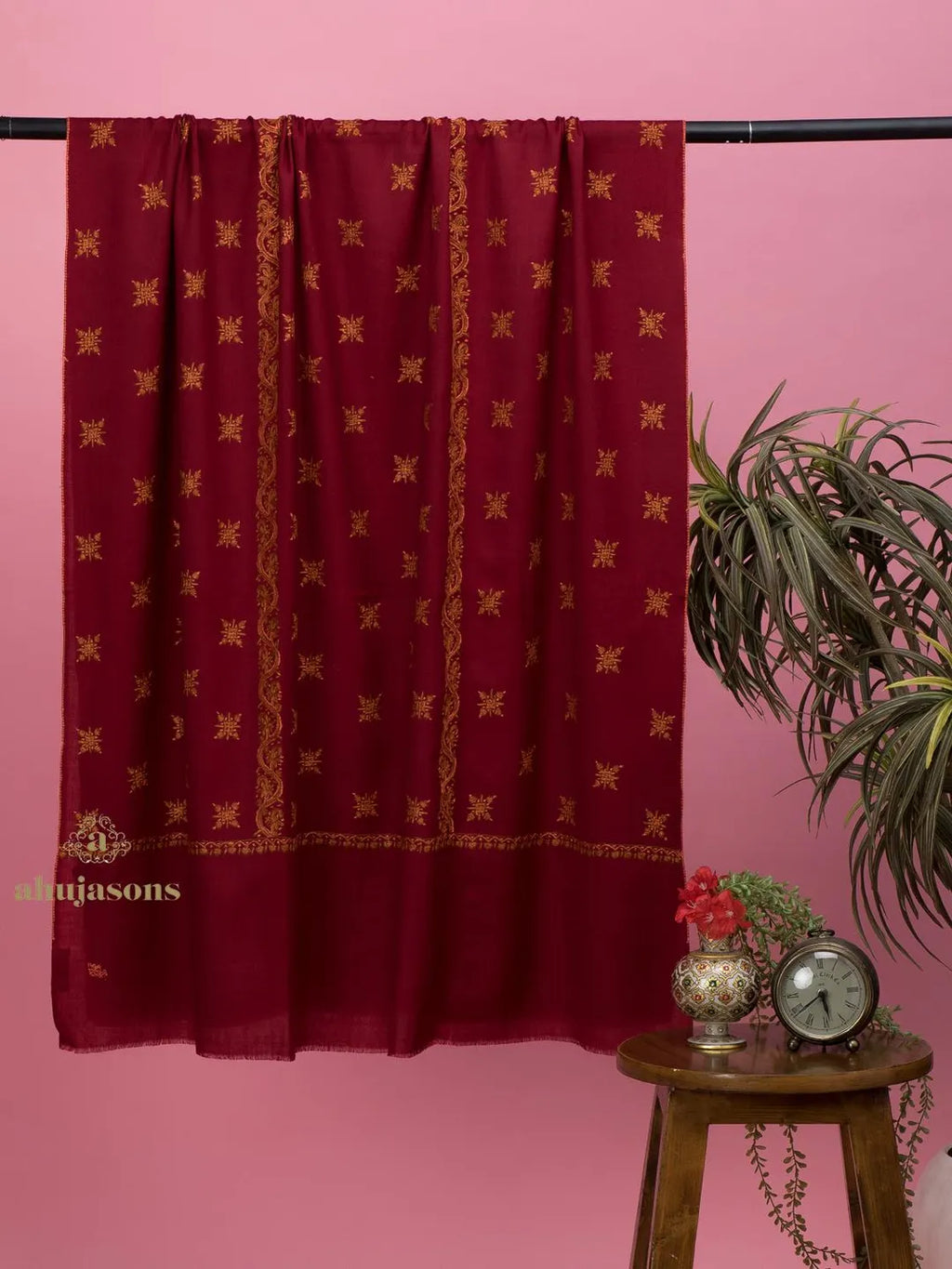 Classic Cashmina Shawl with Jaal Pattern in Maroon