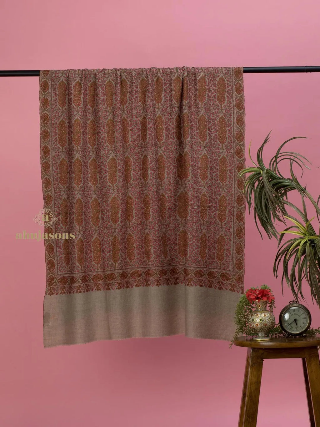 Elegant Handloom Pashmina Shawl Jama Weave in Beige