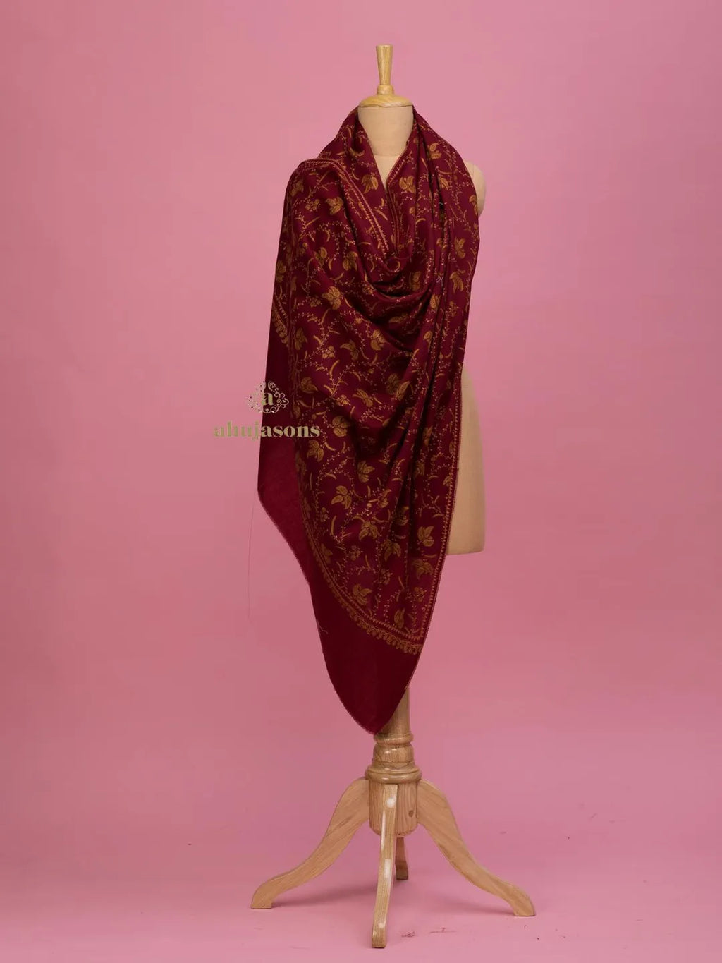 Classic Cashmina Shawl with Jaal Pattern in Maroon