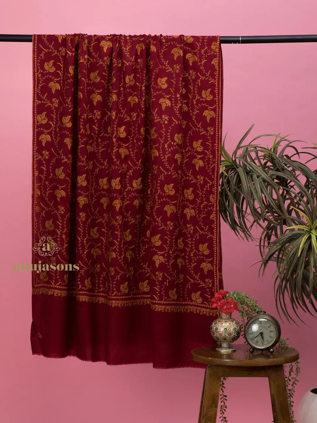 Classic Cashmina Shawl with Jaal Pattern in Maroon