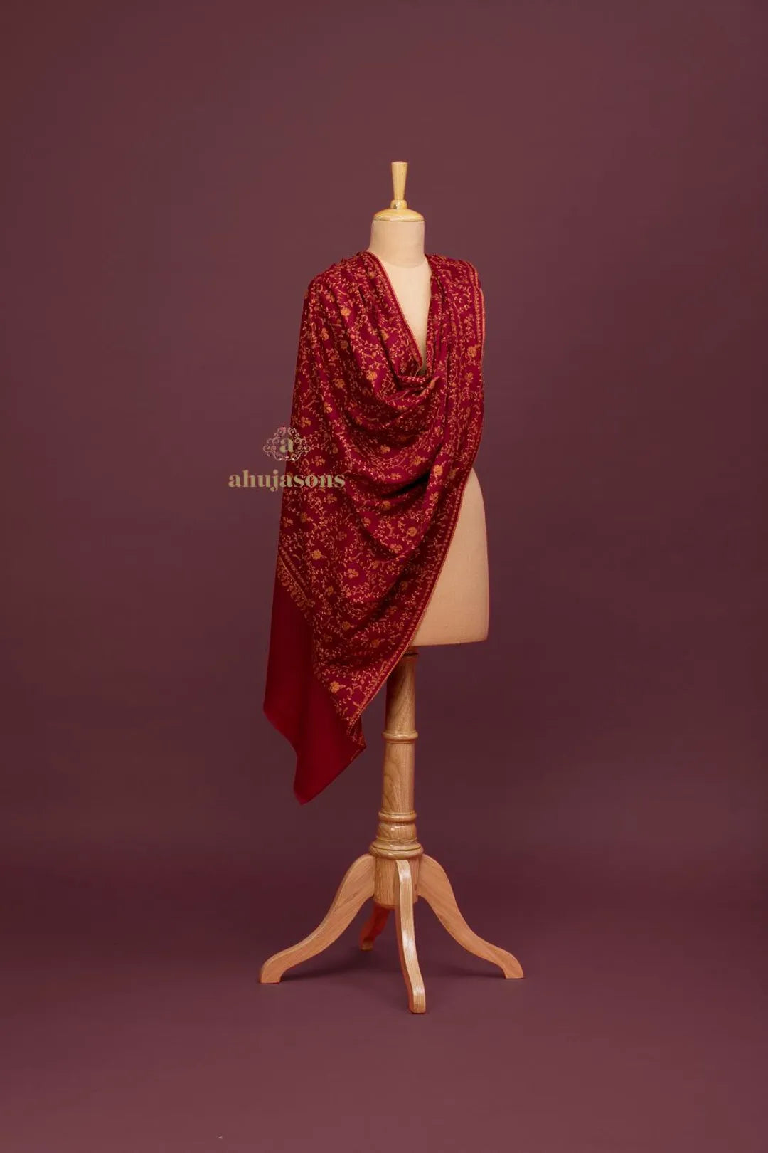 Classic Cashmina Shawl with Jaal Pattern in Maroon