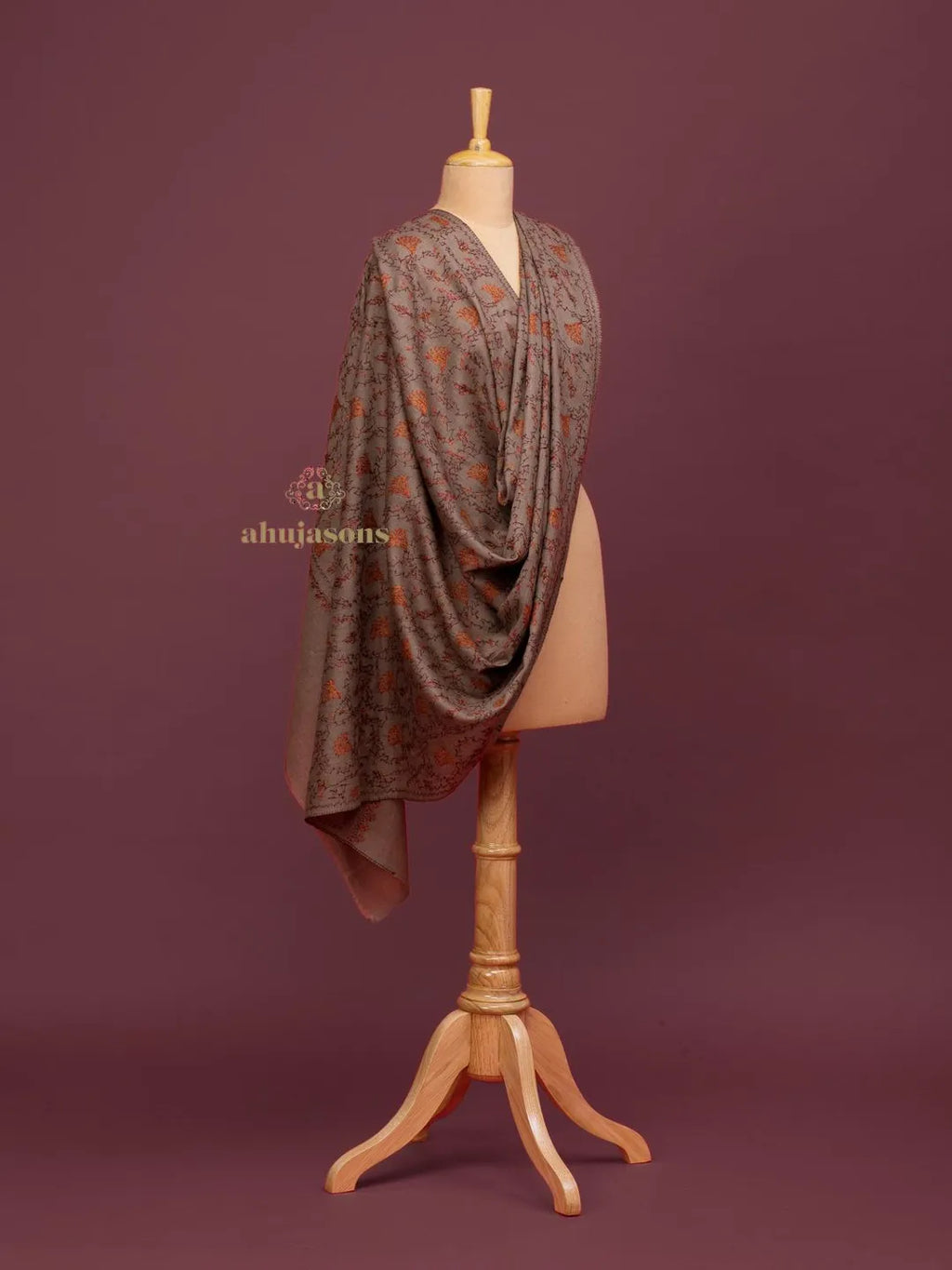 Classic Cashmina Shawl with Jaal Pattern in Beige