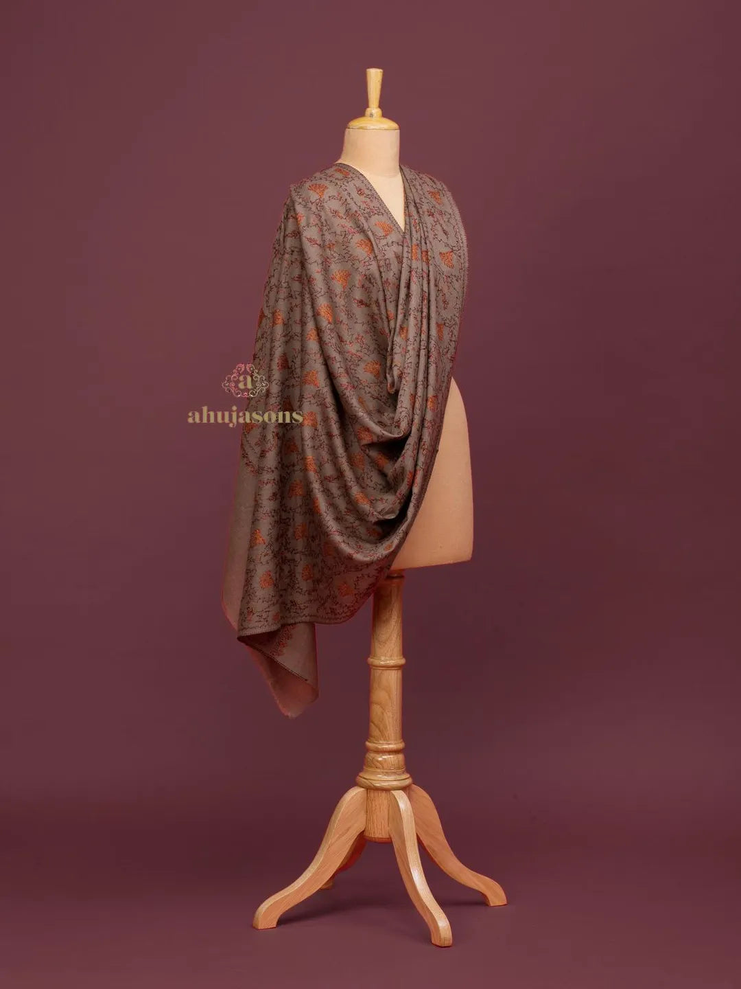 Classic Cashmina Shawl with Jaal Pattern in Beige