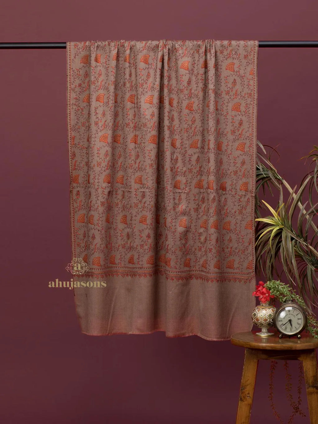 Classic Cashmina Shawl with Jaal Pattern in Beige